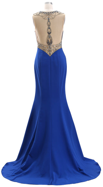 MACloth Women Mermaid Beaded Crepe Evening Gown 2020 Long Prom Party Dresses