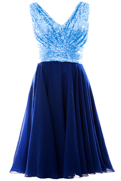 MACloth Women V Neck Sequin Short Wedding Bridesmaid Dresses Mother of Bride