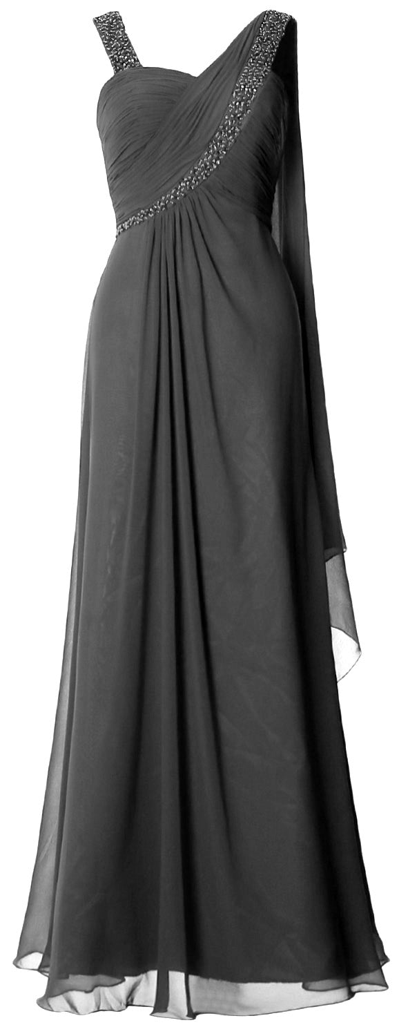 MACloth Women Beading Long Pleated Prom Dresses Evening Party Formal Gown