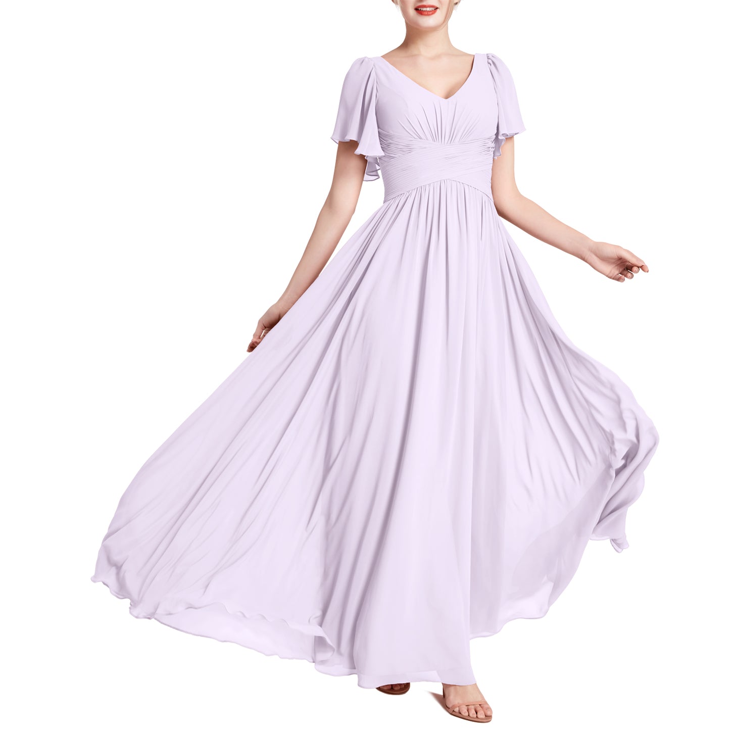 MACloth Vestidos de dama de honor románticos para fiesta de boda con cuello en V y manga corta para mujer