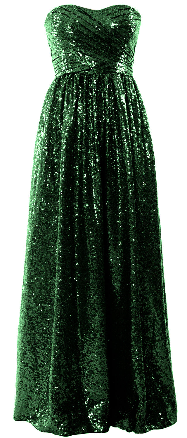 MACloth Women Sequin Bridesmaid Dresses Sweetheart Long Wedding Evening Gown