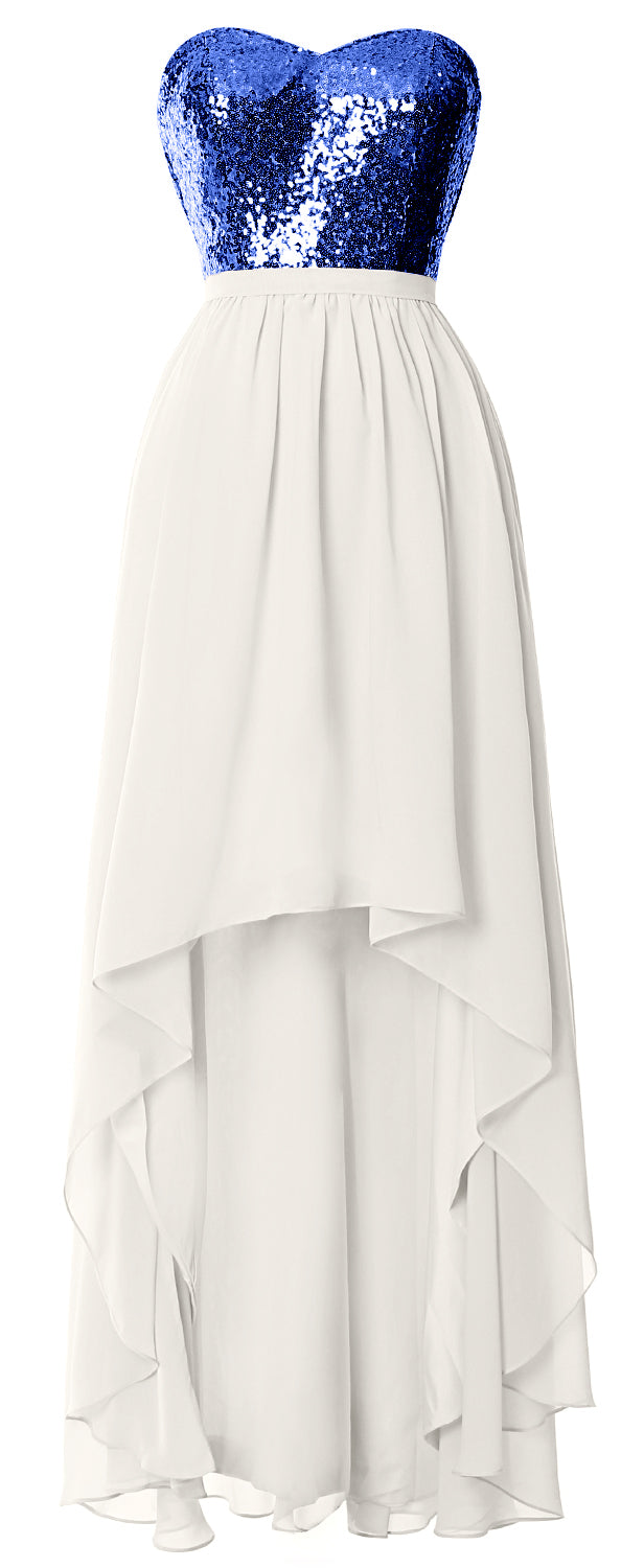 MACloth High Low Brautjungfernkleider Sweetheart Pailletten Hochzeitsfeierkleid