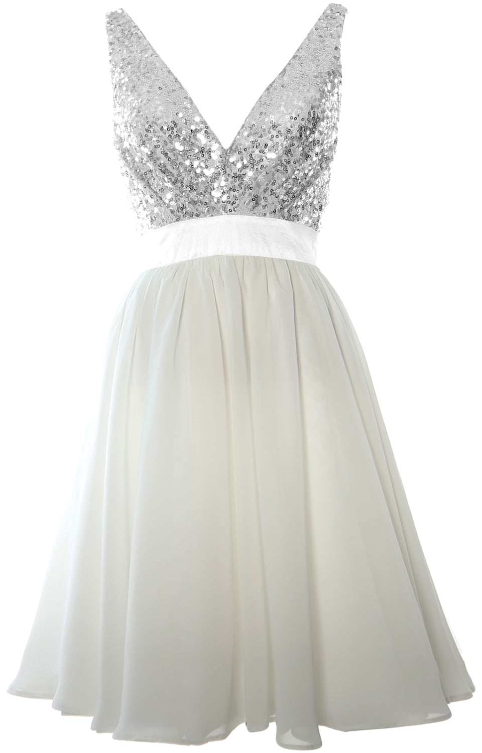 MACloth Short Bridesmaid Dresses Plunge V Neck Sequin Cocktail Party Formal Gown