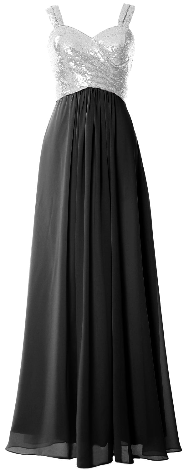 MACloth Women Sequin Chiffon Long Bridesmaid Dress Cowl Back