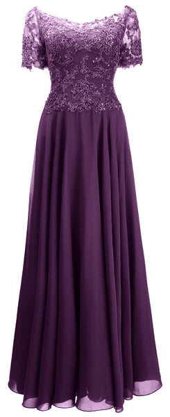 MACloth Women Mother Bride Dresses Short Sleeves Lace Evening Gown Off Shoulder