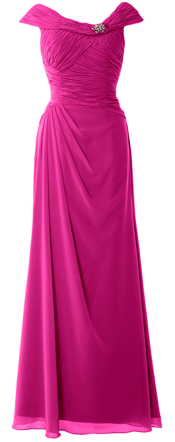 MACloth Women Cap Sleeves Boat Neck Formal Gown Long Mother of the Bride Dress