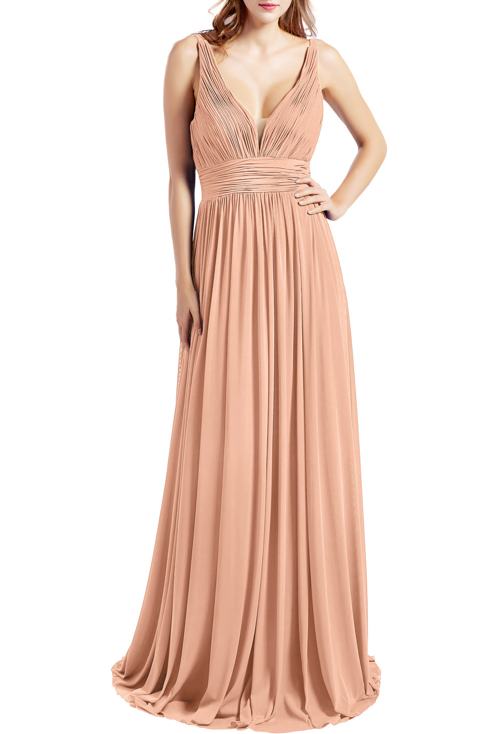 MACloth Women Sleeveless V Neck Bridesmaid Dresses Beach Wedding