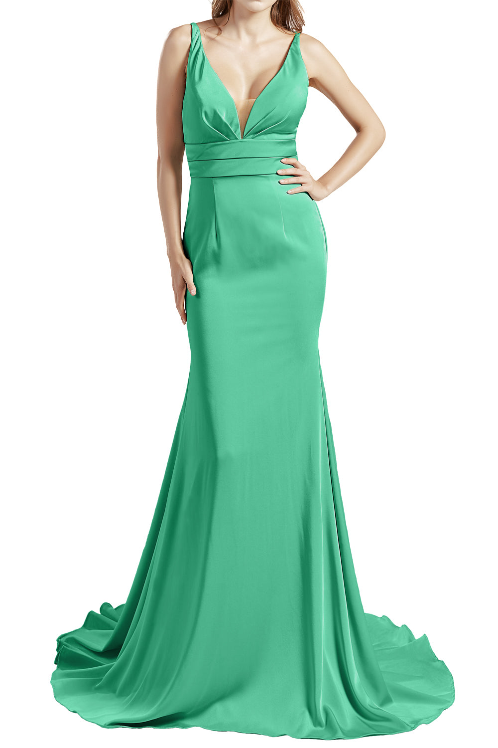 MACloth Damen Langes V-Ausschnitt Crepe Meerjungfrau Ballkleid Party Abendkleid