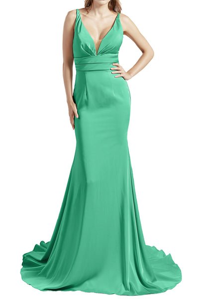 MACloth Women Long V Neck Crepe Mermaid Prom Party Dresses Evening Gown