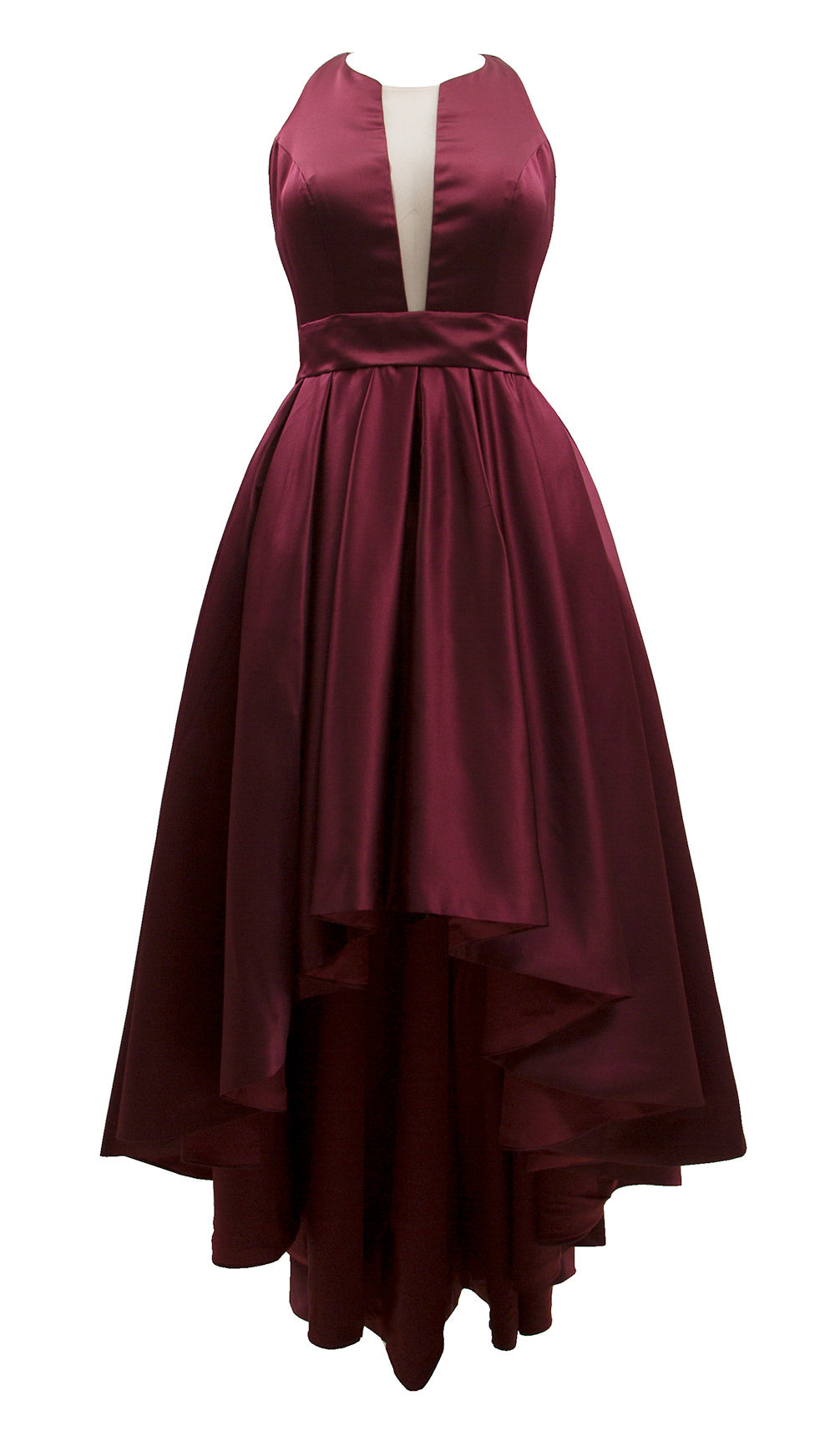 MACloth Women V Neck Satin High Low Sleeveless Prom Homecoming Cocktail Dress