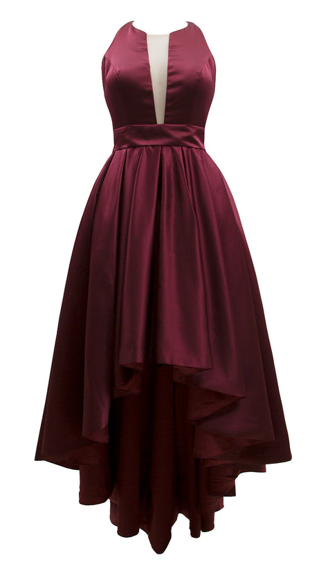 MACloth Women V Neck Satin High Low Sleeveless Prom Homecoming Cocktail Dress