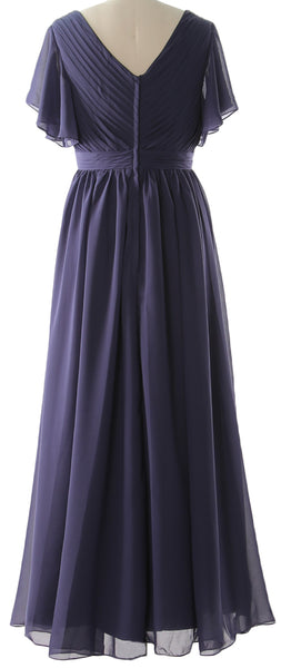 MACloth Mother of the Bride Dresses with Sleeves V Neck Long Wedding Formal Gown