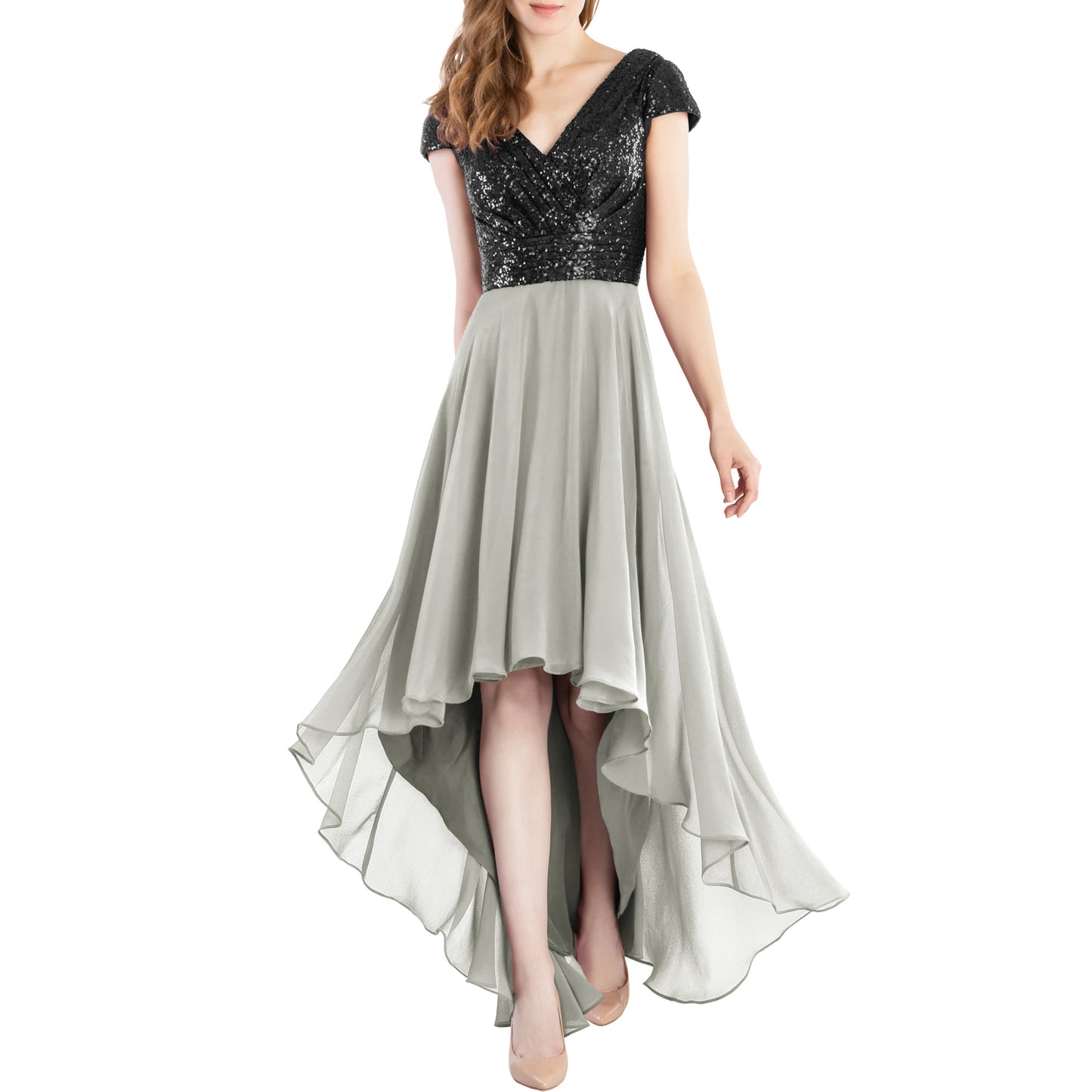 Vestidos de novia de MACloth con mangas cortas y lentejuelas, vestido formal de boda