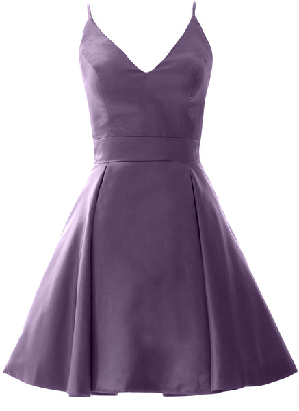 MACloth Mini Prom Homecoming Dresses V Neck Satin Wedding Guest Formal Gown