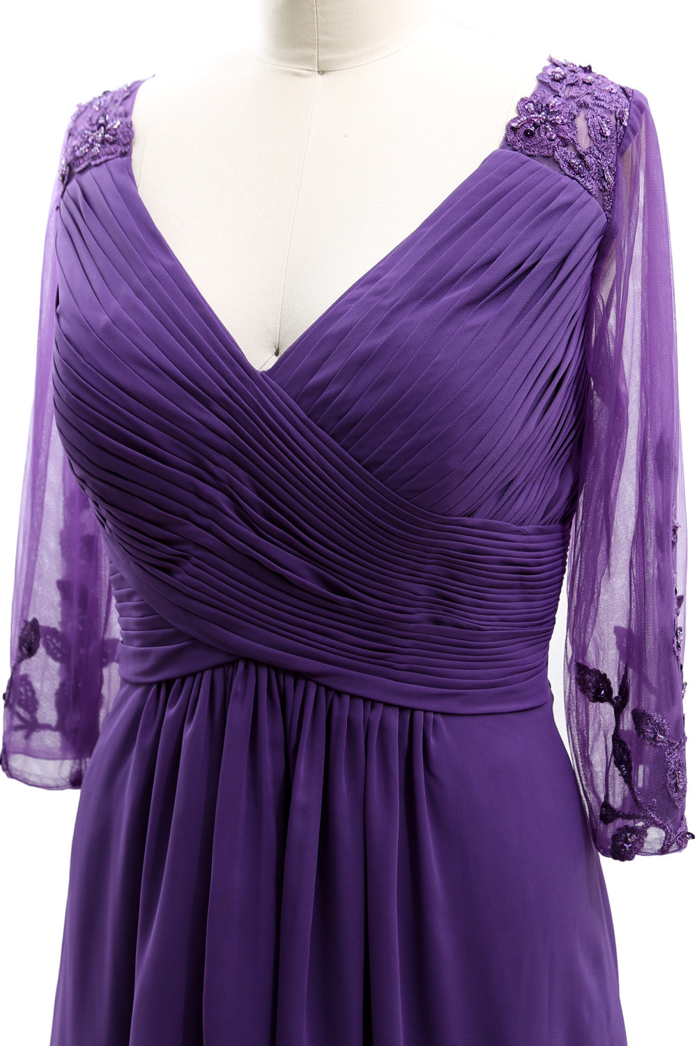 MACloth Damen Abendkleid mit V-Ausschnitt, High Low, für die Brautmutter, mit Ärmeln