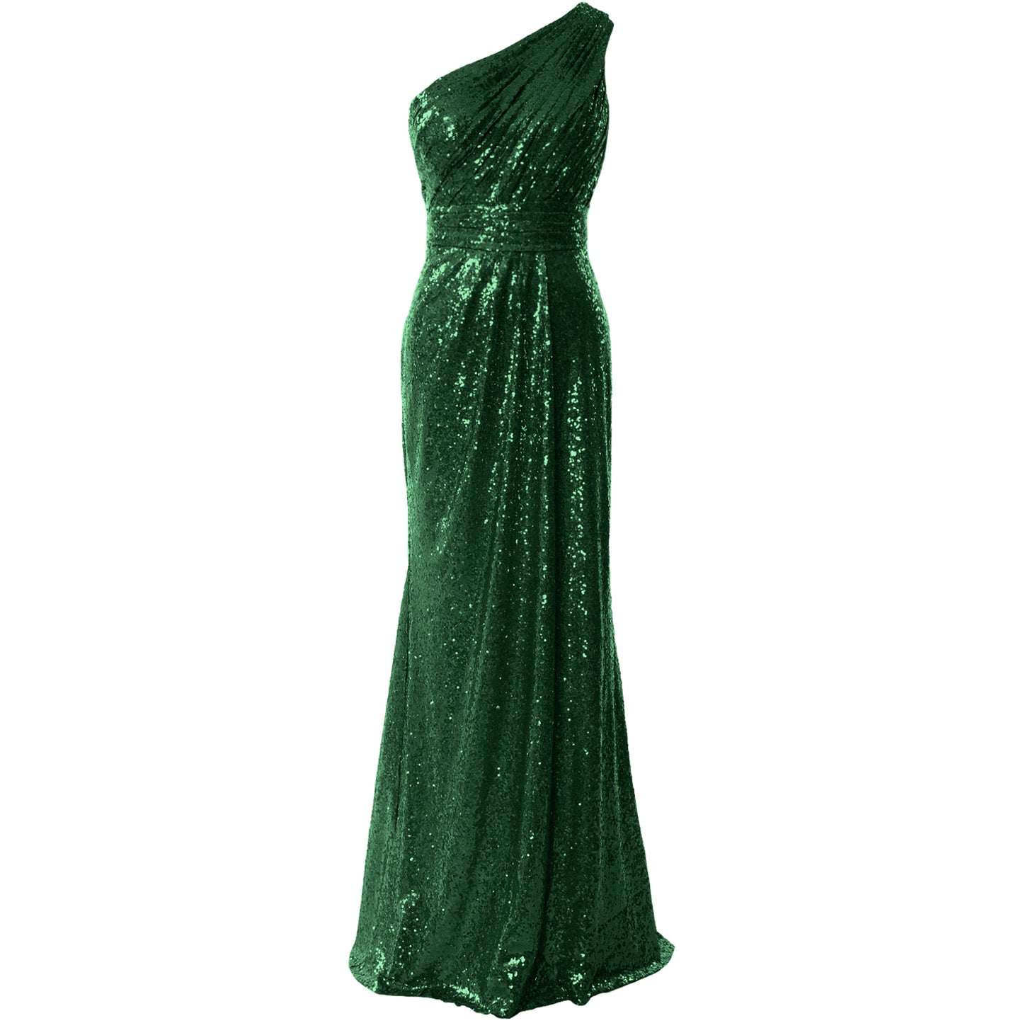 MACloth Damen Brautjungfernkleider One-Shoulder Pailletten Langes formelles Kleid Braut