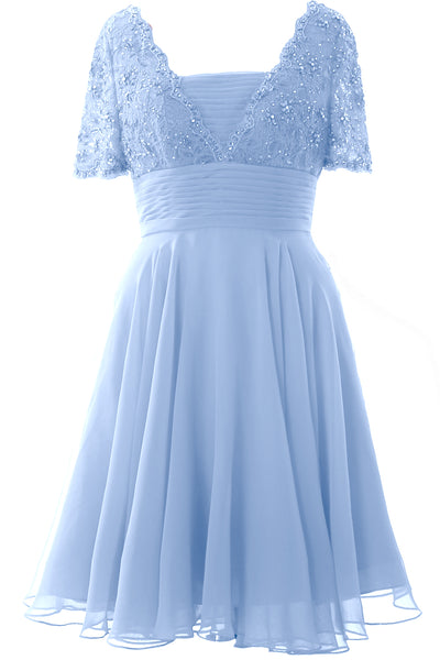 MACloth Women Mother of Bride Dress Short Sleeves Lace Wedding Party Formal Gown