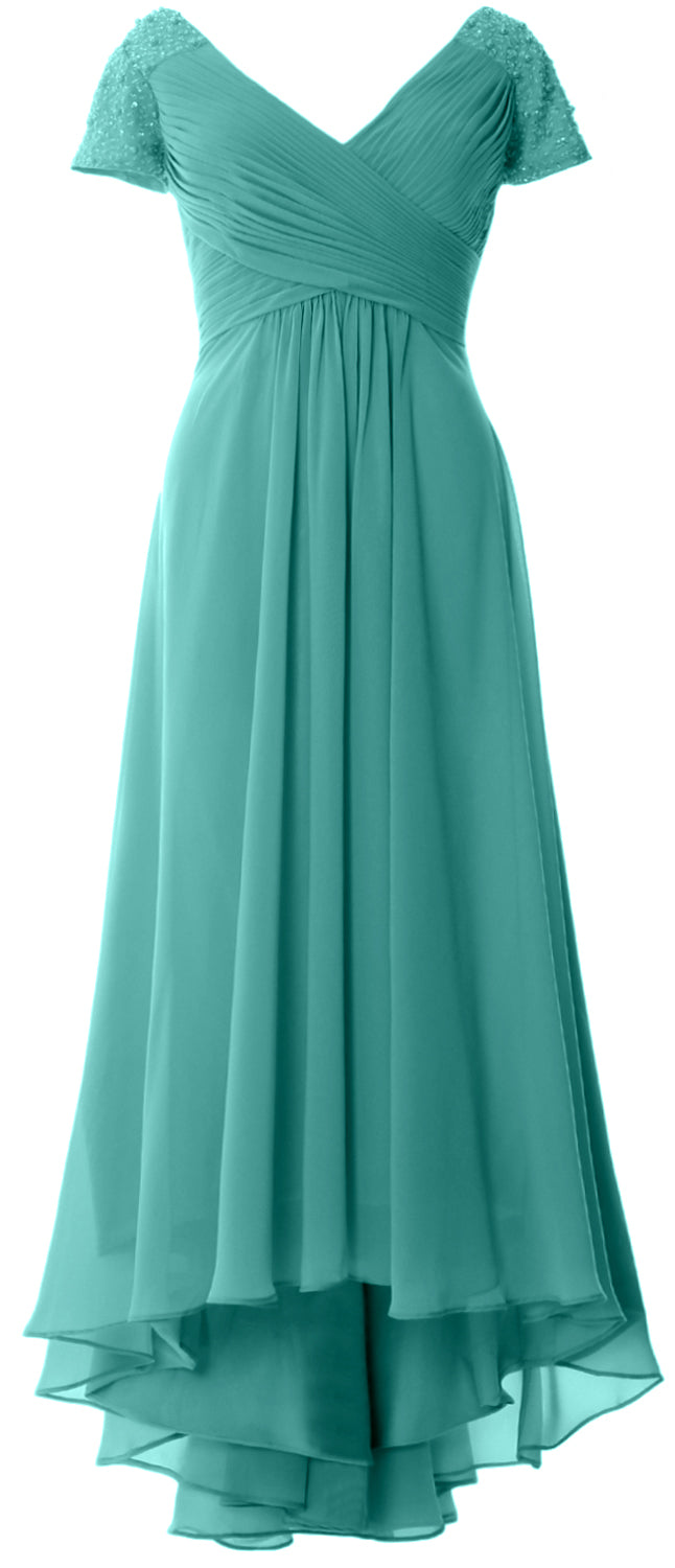 MACloth Mujeres Manga Corta Cuello En V Hi Lo Madre De La Novia Vestidos De Novio Vestido De Noche