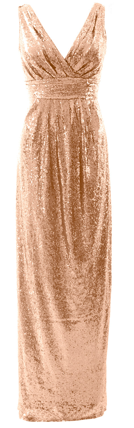 MACloth Vestidos de dama de honor para mujer Vestido de noche formal con lentejuelas sin mangas y cuello en V
