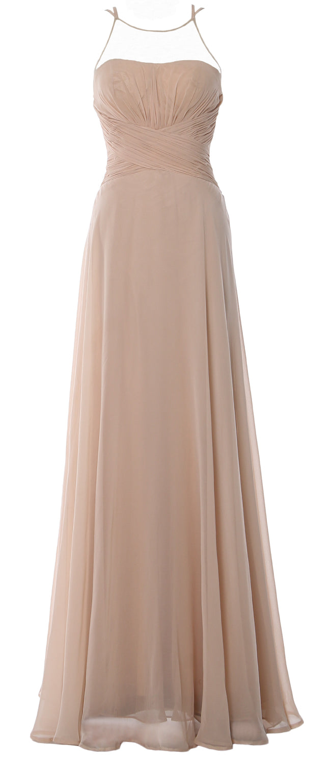 MACloth Damen Neckholder Langes Brautjungfernkleid Chiffon Schlichtes Ballkleid Formales Kleid