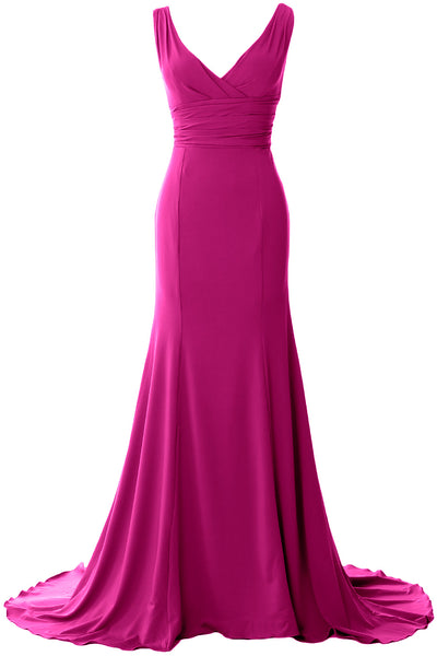 MACloth Long Mermaid Jersey Prom Dresses V-Neck Sleeveless Evening Party Gown