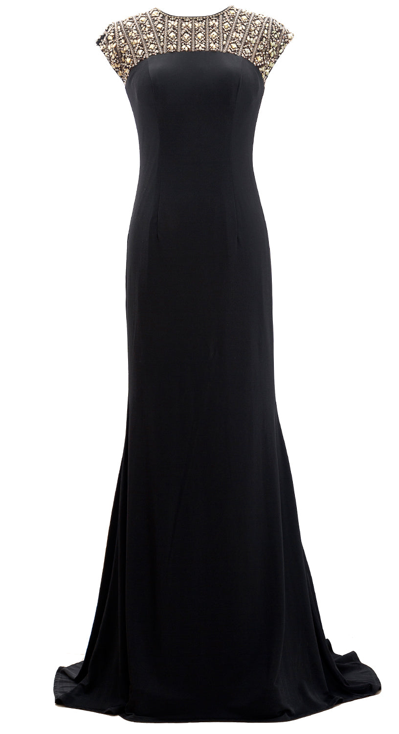 MACloth Women Cap Sleeves Beaded Formal Evening Gown Long Mother of Bride Dress