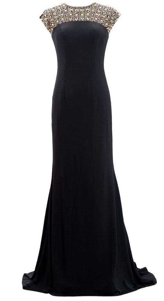 MACloth Women Cap Sleeves Beaded Formal Evening Gown Long Mother of Bride Dress