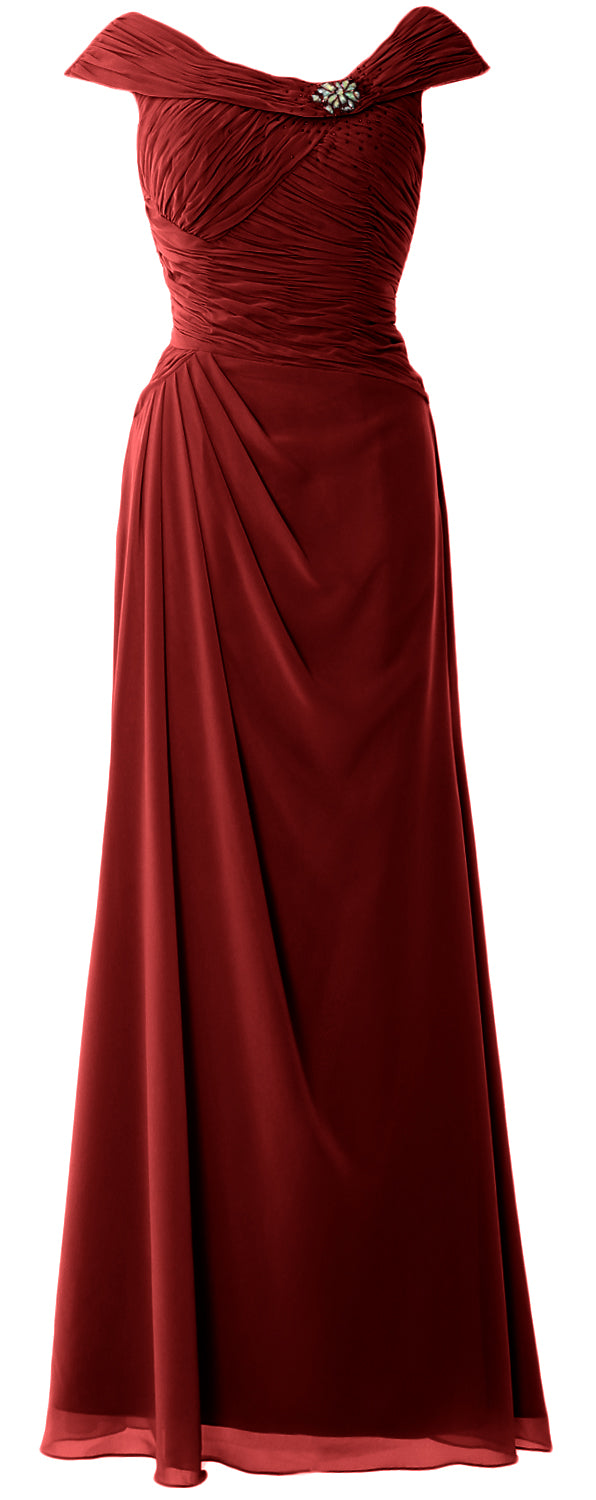 MACloth Women Cap Sleeves Boat Neck Formal Gown Long Mother of the Bride Dress