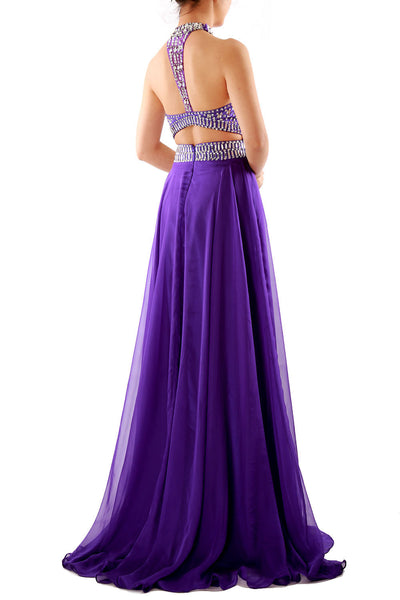 MACloth Women Halter High Neck Sleeveless Long Prom Party Dress Evening Gown