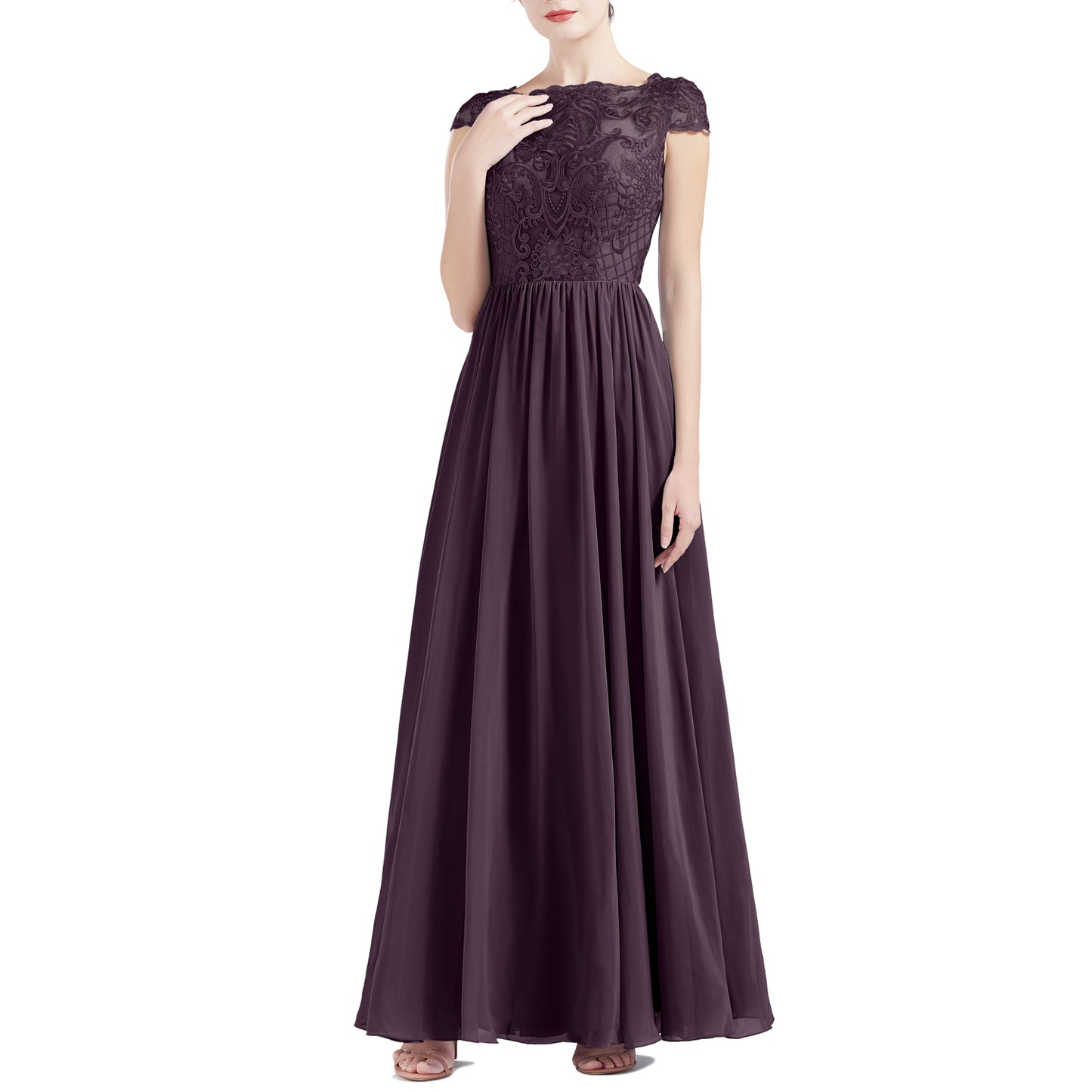 MACloth Women Cap Sleeve Scoop Lace Long Wedding Mother Bride Dresses Formal