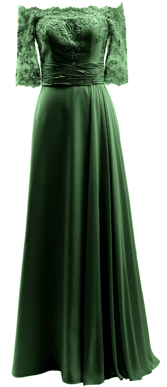 MACloth Damen-Kleid für die Brautmutter, schulterfrei, Spitze, lang, formelles Abendkleid