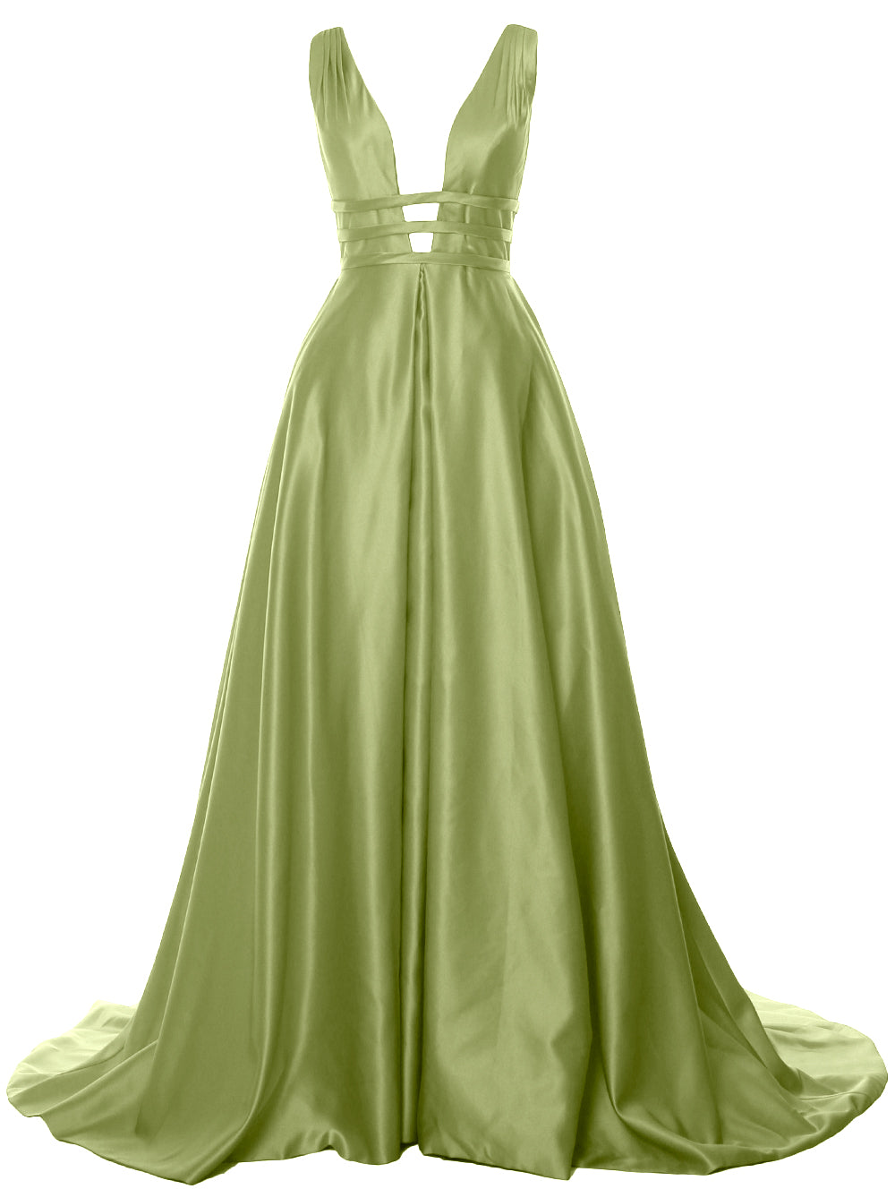 MACloth Damen Ballkleid mit tiefem V-Ausschnitt, Satin, ärmellos, formelle Abendkleider