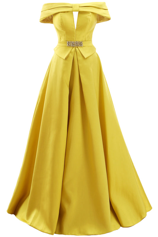 MACloth Women Off the Shoulder Satin Maxi Prom Dress Formal Party Evening Gown