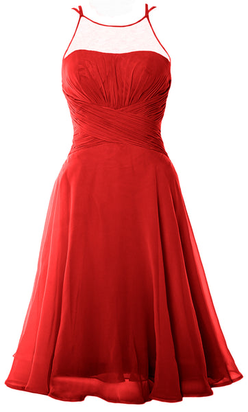 MACloth Elegant Illusion Short Cocktail Dress Chiffon Wedding Party Formal Gown