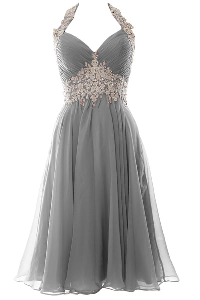 MACloth Women Halter Short Lace Beading Wedding Guest Dresses Homecoming