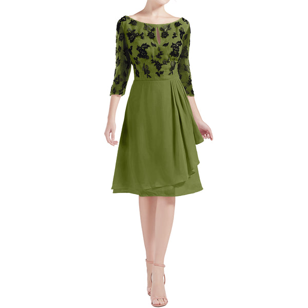 MACloth Women Boat Neck 3/4 Sleeves Short Lace Mother Bride Dresses Cocktail MoB