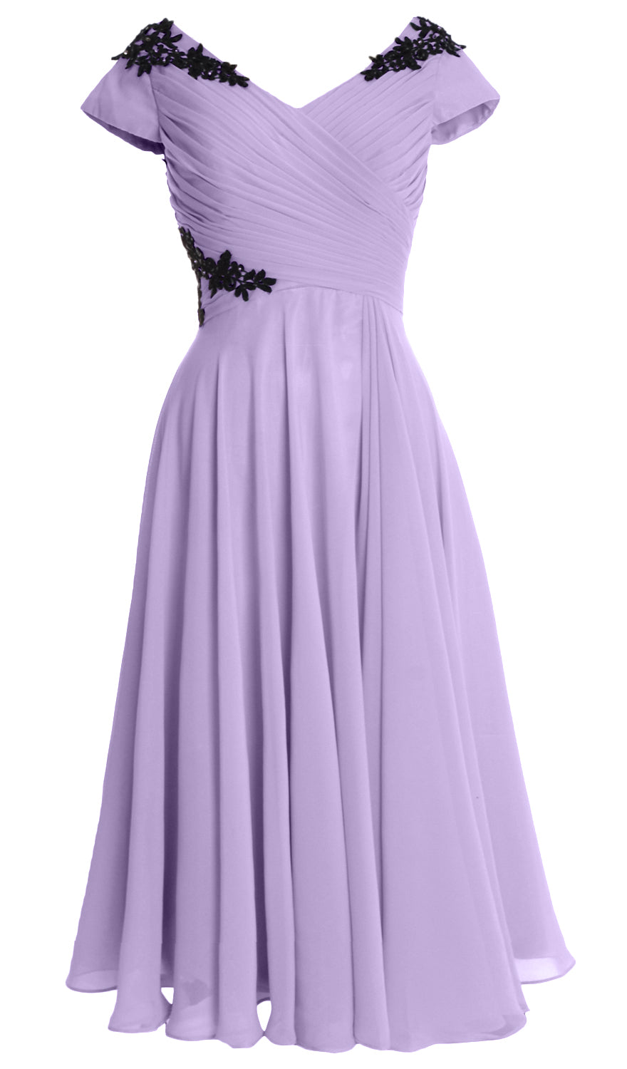 MACloth Damen Kleider für die Brautmutter, V-Ausschnitt, Flügelärmel, wadenlang, Hochzeitsgast