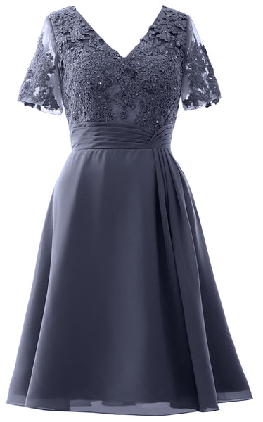 MACloth Women Knee Length Mother of Bride Dresses Short Sleeves Wedding