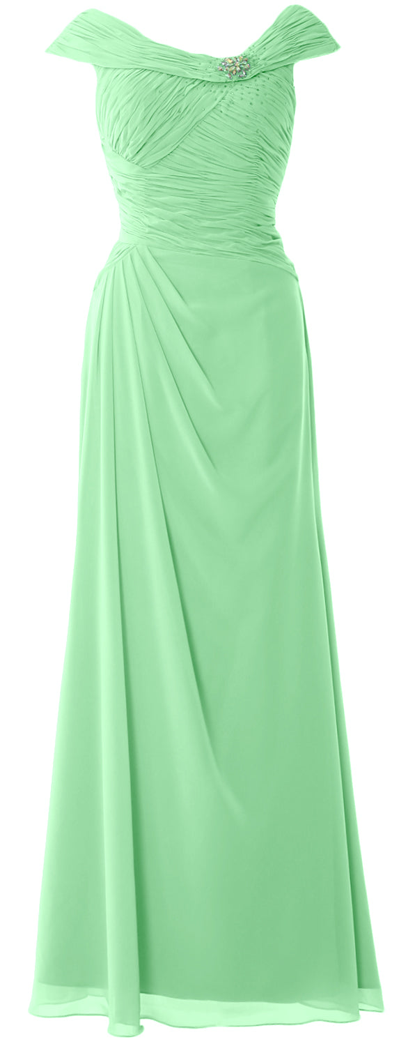 MACloth Women Cap Sleeves Boat Neck Formal Gown Long Mother of the Bride Dress