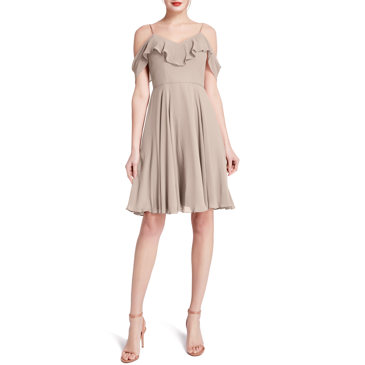 MACloth Damen-Kleid mit kalten Schultern und Rüschen, kurz, für Hochzeit, Party, Brautjungfern