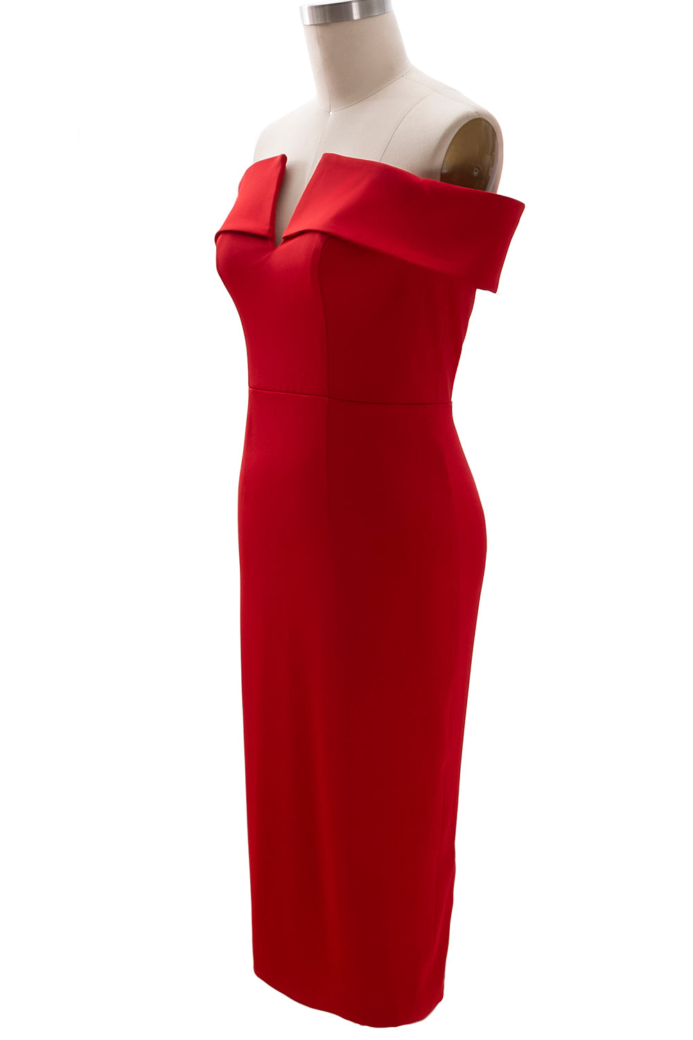 MACloth Women Sexy V Neck Off Shoulder Evening Bodycon Club Midi Cocktail Dress