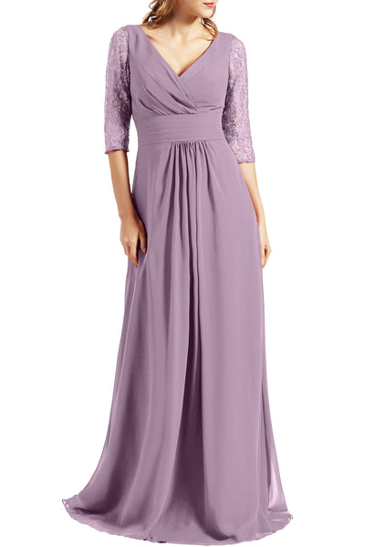 MACloth Women Long Mother of the Bride Dresses V Neck 3/4 Sleeves Even