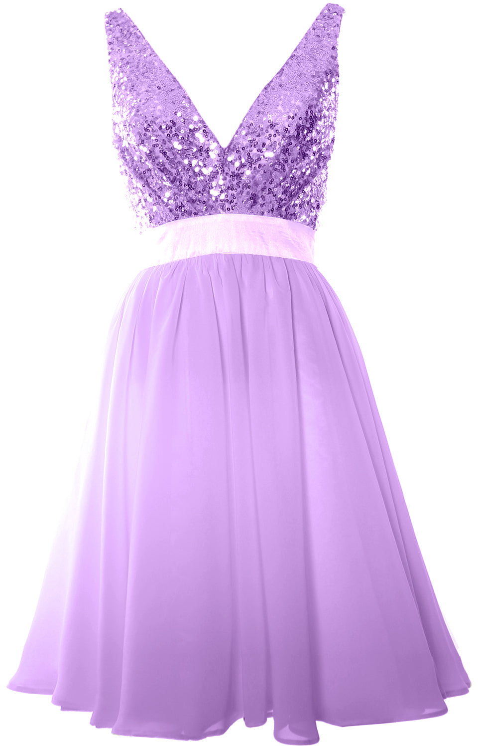 MACloth Short Bridesmaid Dresses Plunge V Neck Sequin Cocktail Party Formal Gown