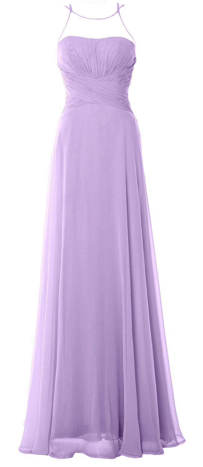 MACloth Damen Neckholder Langes Brautjungfernkleid Chiffon Schlichtes Ballkleid Formales Kleid