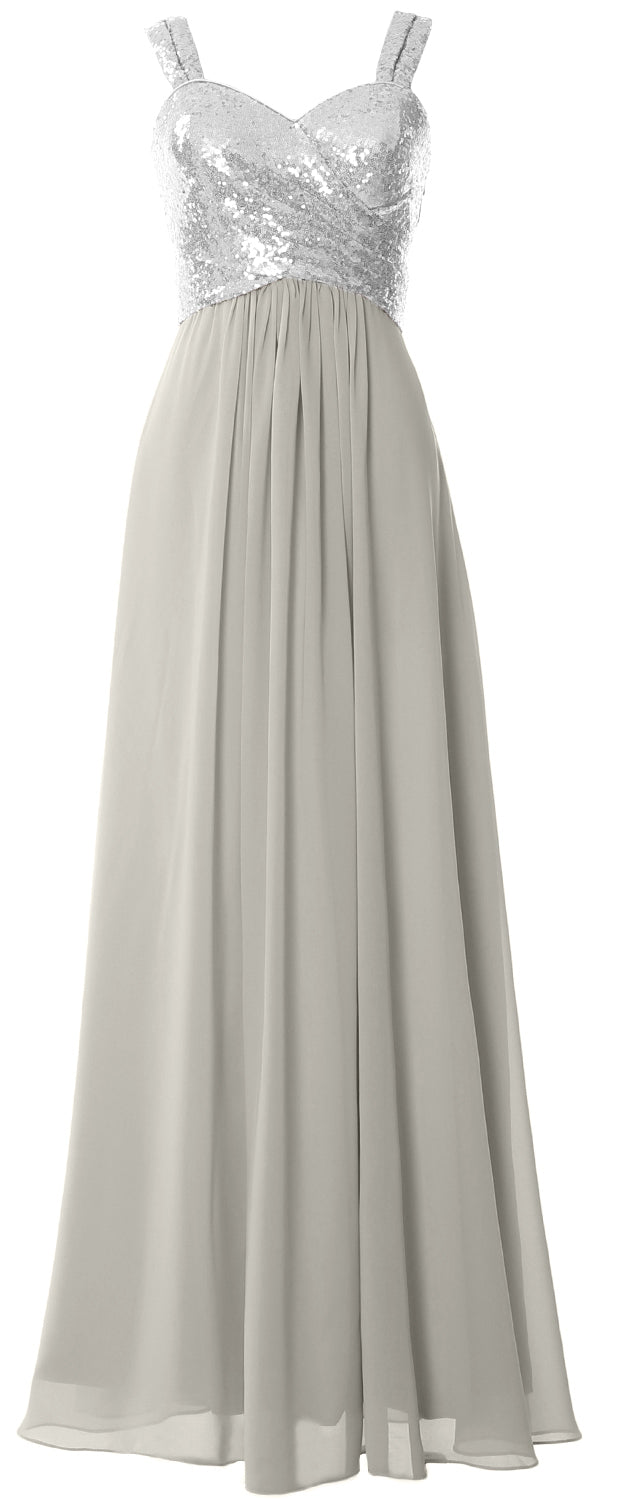 MACloth Women Sequin Chiffon Long Bridesmaid Dress Cowl Back
