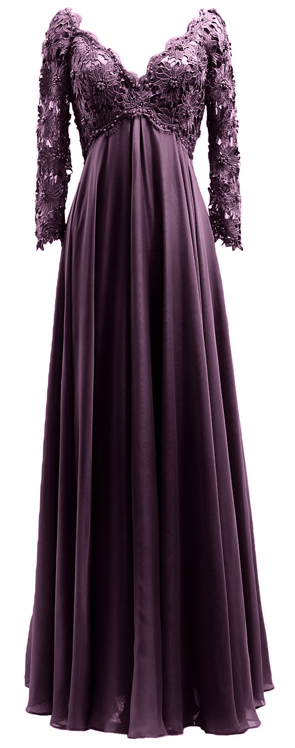 MACloth Damen Abendkleid für die Brautmutter, V-Ausschnitt, Spitze, lange Ärmel