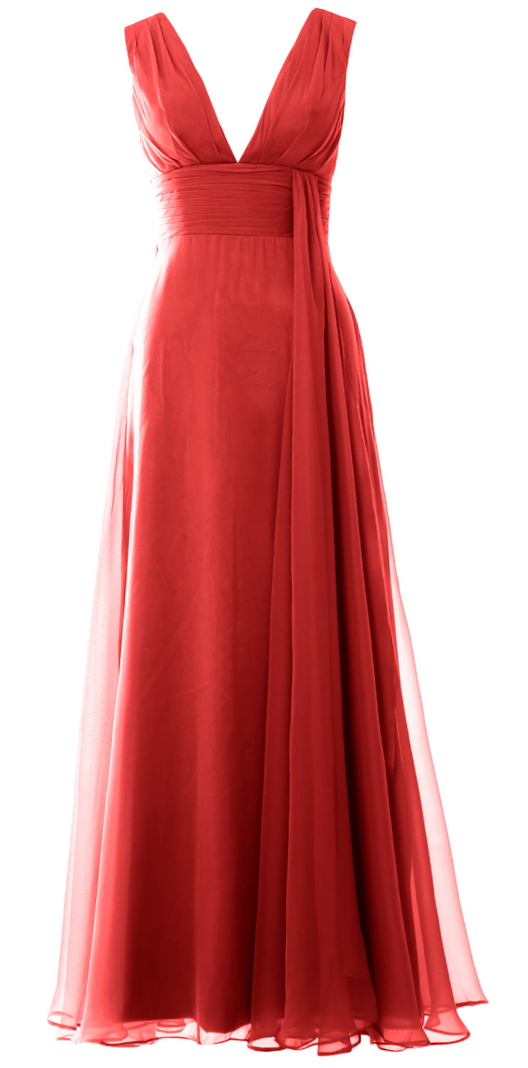 MACloth Women V Neck Long Chiffon Wedding Party Guest Bridesmaid Dress Prom Gown
