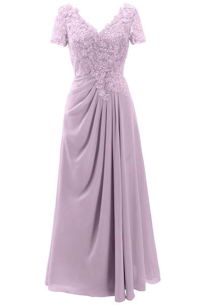 MACloth Women Mother of the Bride Dresses Short Sleeve Lace Wedding Evening Gown