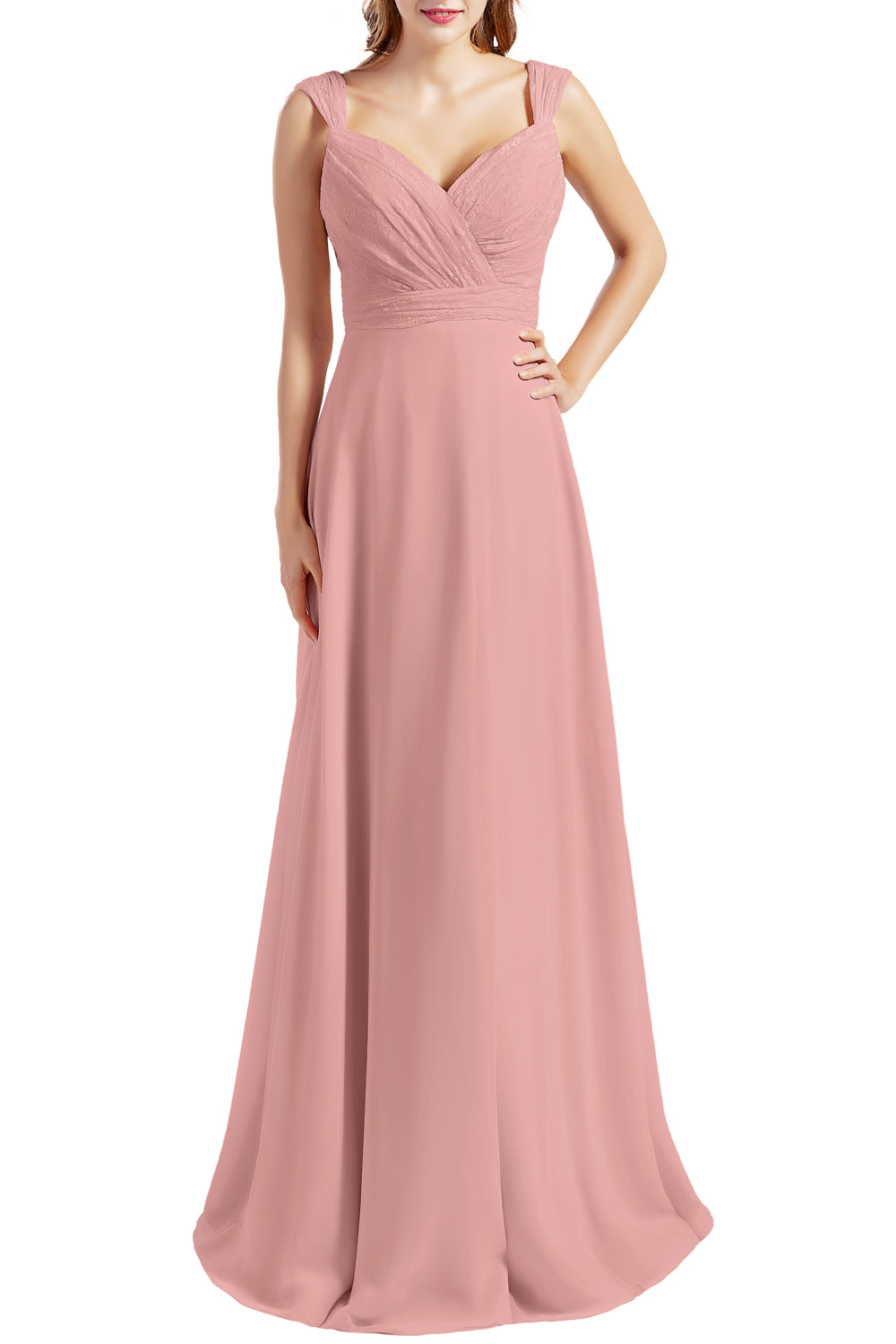 MACloth Damen Brautjungfernkleid mit Spitzenmieder, Chiffon, lang, formelles Abendkleid