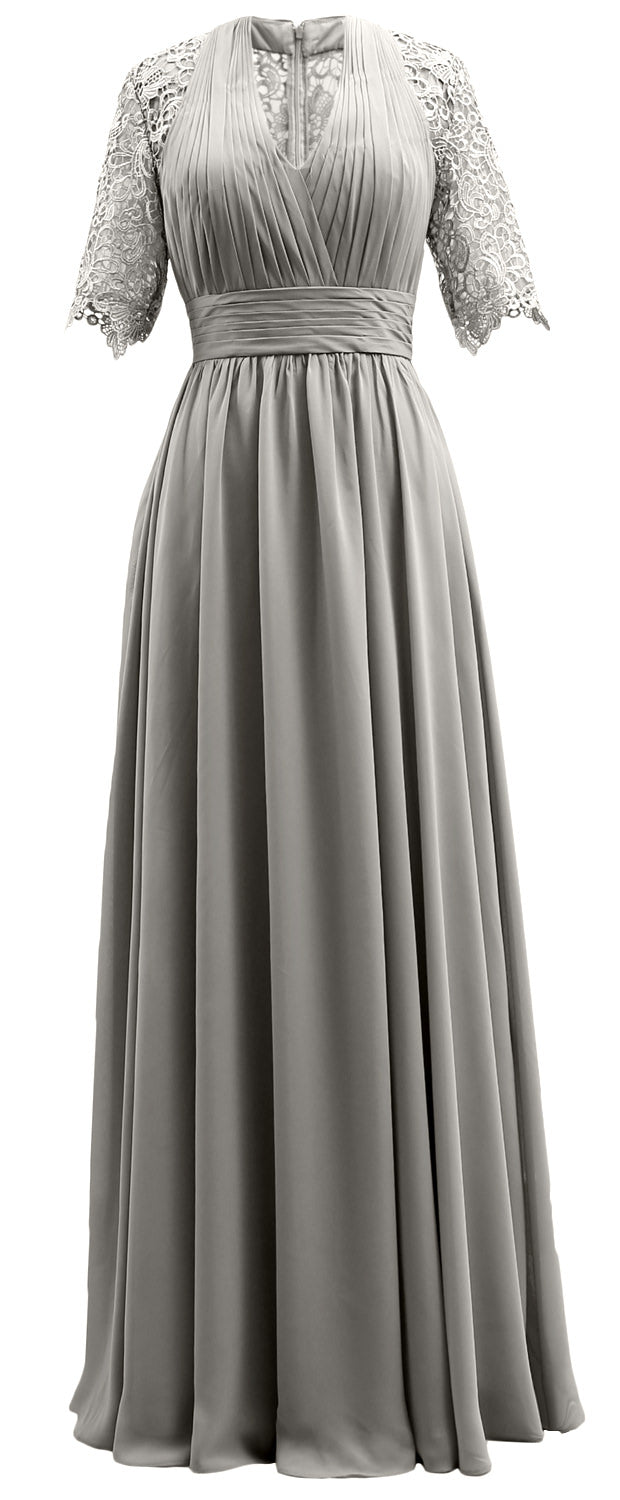 MACloth Vestidos largos para madre de la novia, mangas cortas, escote en V, vestido formal de noche